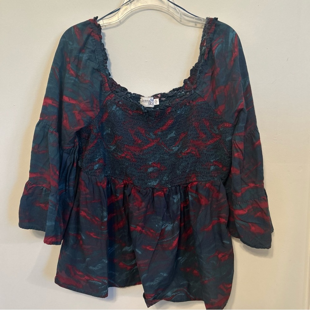 Terra & Sky Smock Top. Size 0X (14w)